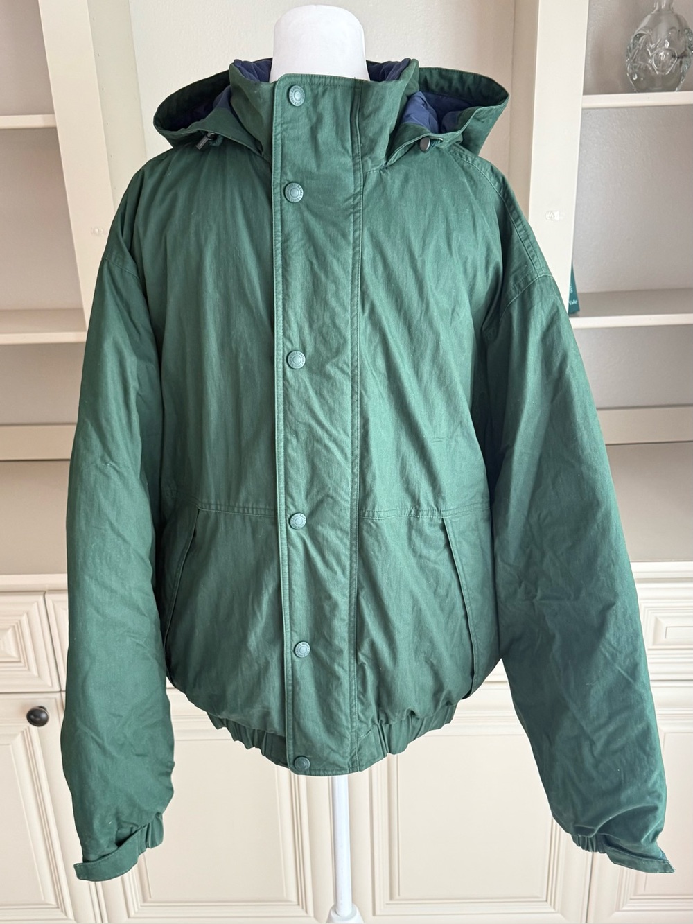 Vtg 90s Eddie Bauer Men’s Down Puffer Jacket Coat Hooded Dk Green Sz XL
